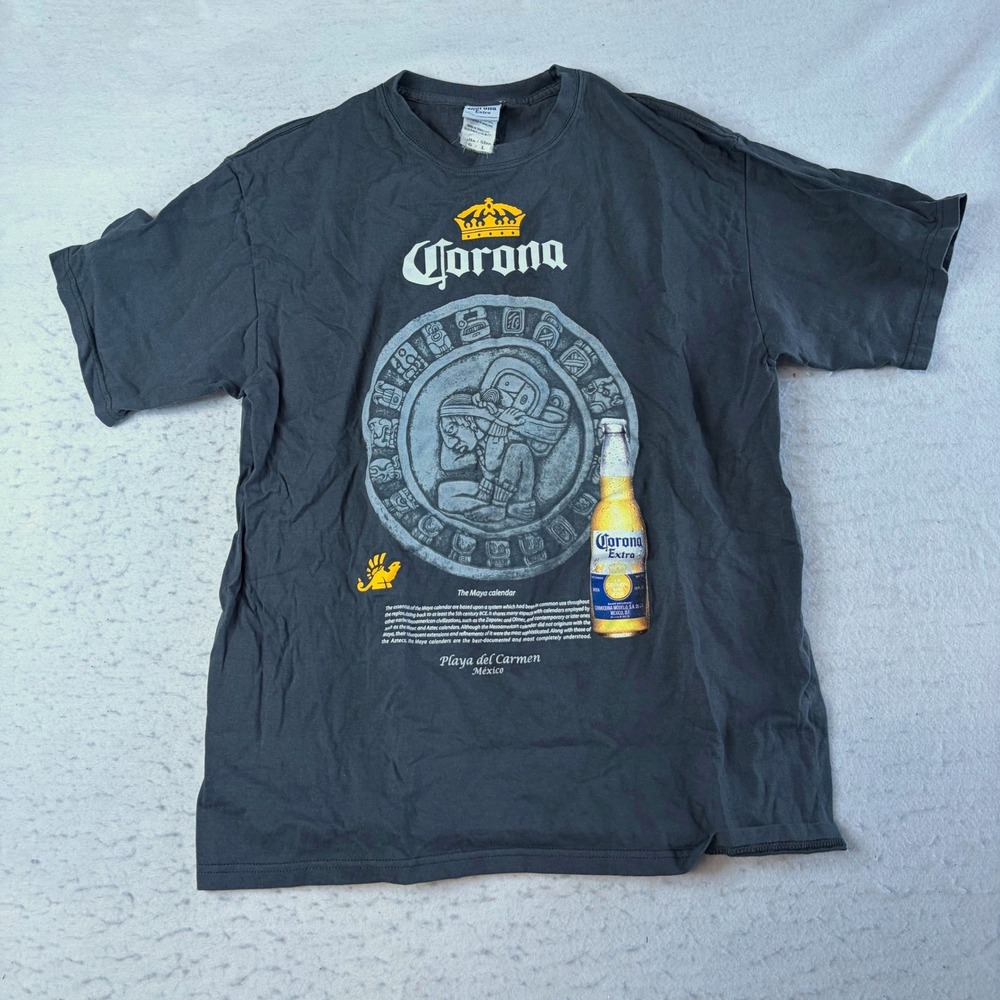 Corona T Shirt Mens Large Black Maya Calendar Playa Del Carmen Mexico Graphic